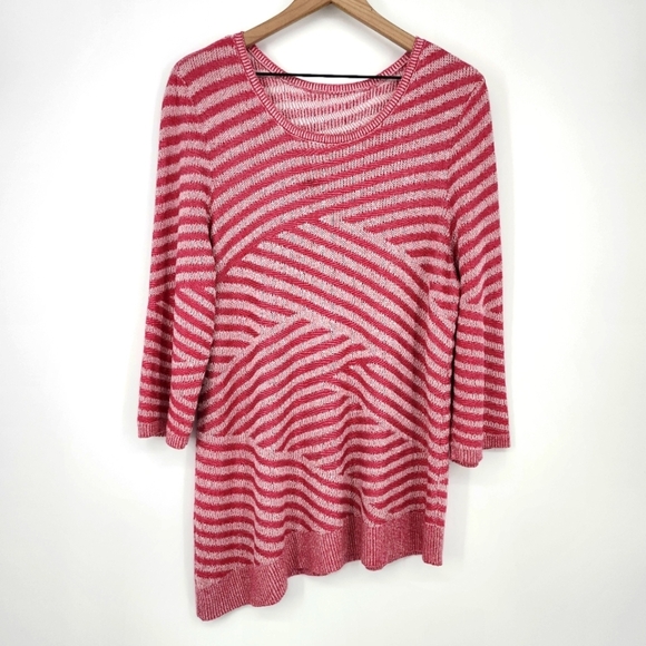 Chico's Womens Asymmetrical Sweater Size 3 (XL) Pink Two-Tone Diagonal Stripe - Picture 1 of 7